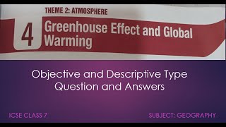 ICSE CLASS 7  Geography  Chapter 4 Greenhouse effect and Global Warming  Question and Answers [upl. by Eineeuq]