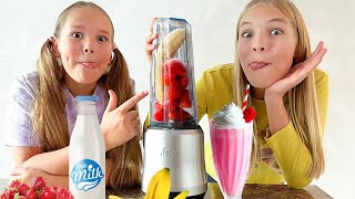 Amelia amp Avelina learn how to make fresh healthy Milkshakes [upl. by Essam]