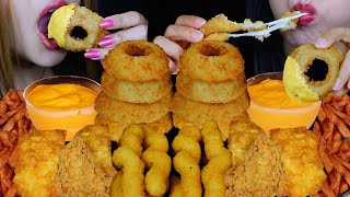 ASMR FRIED FOOD FEAST CHEESY MOZZARELLA STICKS GIANT CRUNCHY ONION RINGS FRIED CHICKEN FRIES 먹방 [upl. by Ines]