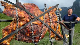 1200 Pounds Bull Roasted on a Rotating Spit A Huge Meat Compilation [upl. by Yelrebmyk]