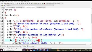 16 C program to perform the addition of matrix using functions  C Programming LAB  PPS LAB [upl. by Trevethick]