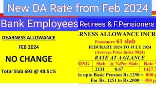 Bank Employees Bank Retirees amp Family Pensioners  Applicable DA Rate from Feb 2024 [upl. by Euqinoj480]