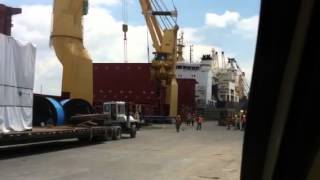 ocean going ship loading Cat D10 dozer [upl. by Anilek111]