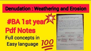 Denudation Weathering and Erosion Pdf notes  Ba 1st year🔥 [upl. by Anelad]