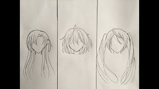 How to draw female anime hair slow tutorial three styles [upl. by Anerol]