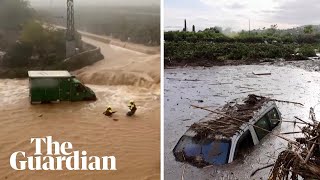 Rescues as torrential rain brings flash flooding to Spain [upl. by Earized]