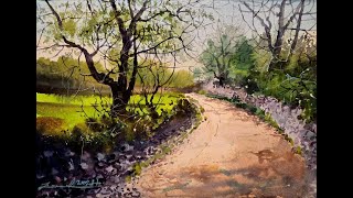 Watercolor painting  Garden Path in Early Morning [upl. by Annet]