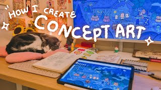 How I do concept art 🎨 background illustration animation art markers doodles  art vlog [upl. by Stinson]