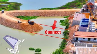 Wonderfully Develop Road on lake by Mini Bulldozers Push stone rock to water and truck 7Ton speading [upl. by Antonio]