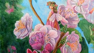 Watercolor Speed Painting of Tiny Fairy Amongst Cherry Blossoms Fairy Art [upl. by Ahtar109]