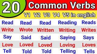 20 COMMON VERBS in English  V1 V2 V3 V4 V5 Verbs List  Verbs in English Grammar [upl. by Birch]