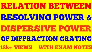 RELATION BETWEEN DISPERSIVE POWER AND RESOLVING POWER OF GRATING  WITH EXAM NOTES [upl. by Grishilde780]