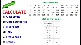 Find Class Limits Class Boundaries Mid Points Tally Frequencies and Entries of Grouped Data [upl. by Nahsaj]