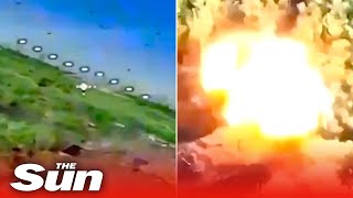 Multiple explosions erupt as Ukrainian Asgard unit blows up Russian military vehicles [upl. by Yur]