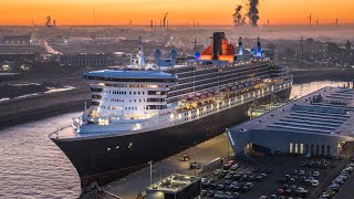 LIVE Queen Mary 2’s Final Autumn Visit to Hamburg – Stunning Sunset Departure to New York [upl. by Adim]