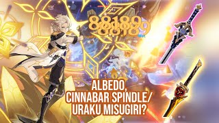 Cinnabar Spindle or Uraku Misugiri for Albedo  Weapons Damage Comparison [upl. by Geaghan]