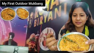 FIRST OUTDOOR MUKBANG  EATING SPICY 🔥🥵 CHICKEN BIRYANI  BIRYANI EATING [upl. by Icyak]