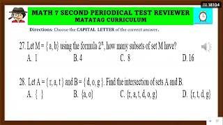 GRADE 7 MATHEMATICS👉Second Periodical Test Reviewer Multiple Choice [upl. by Saidnac196]