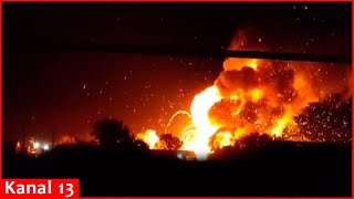 Retaliatory strike from Ukraine  warehouse of Shahed drones was destroyed  strong explosions [upl. by Dahsraf946]