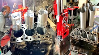 Fiat Trackter 3 Cylinder engine block boring  installed Cylinder sleeve  rebuild engine block [upl. by Verena96]