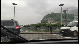 trento Italy Car drive  via maccani via Fabio filzi raining [upl. by Neeruan739]