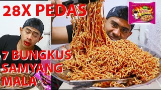 TRAGIS MUKBANG 7 PACKS SAMYANG MALA SUPER PEDAS  28X LEBIH PEDAS [upl. by Macswan]