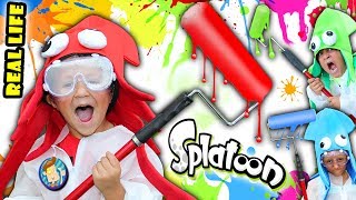 REAL LIFE SPLATOON CHALLENGE 3 Minute Splat Roller Battle w Paint Balloons FUNnel Vision Mess [upl. by Metcalf]