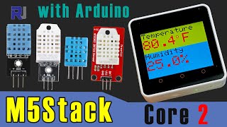 Measure Temperature and Humidity using M5Stack Core 2 with DHT11 and DHT22  Robojax [upl. by Aynotak]