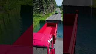 Dump truck vs huge water pit 15  carsvswaterpit doubleflatbedtrailertruckvsspeedbumps [upl. by Ilojne]