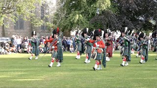 Drum Majors lead Ballater Pipe Band started Beating Retreat after 2023 Ballater Highland Games [upl. by Nissensohn]