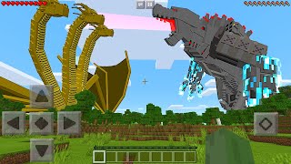 I Found KING GHIDORAH vs MECHA GODZILLA in Minecraft Pocket Edition [upl. by Enicnarf]