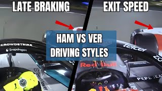 Contrasting the Driving Styles of Lewis Hamilton and Max Verstappen Late Braking vs Exit Speed [upl. by Ahsien]