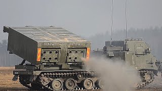 Multiple Launch ROCKET System IN ACTION British Army LIVEFIRE TRAINING exercise Dynamic Front [upl. by Eledoya209]