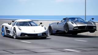 1000KMH Koenigsegg Jesko Absolut vs Pagani Huarya  DRAG amp TRACK RACE [upl. by Raskind]