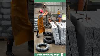 Best working day 1468 A worker uses a sledgehammer and crowbar to lay stone slabs on a tire [upl. by Caton]