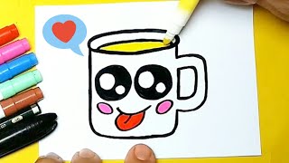 Como desenhar uma XÍCARA CANECA bonita e fácil KAWAII  Desenho para Desenhar [upl. by Eita]