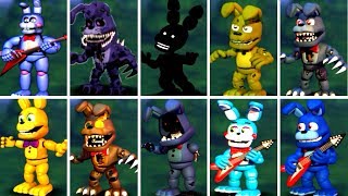 Five Nights at Freddys 6 FNAF 1 2 3 4 5 ALL BONNIE ANIMATRONICS FNAF 2018 [upl. by Leiso]