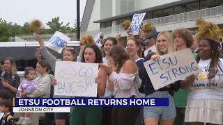 ETSU Football welcomed home following tumultuous road trip [upl. by Dobrinsky588]