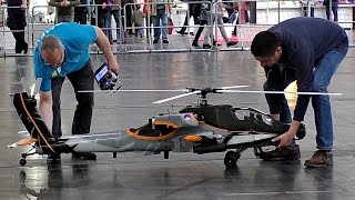 GIANT RC AH64 APACHE 17 SCALE MODEL HELICOPTER FROM VARIO INDOOR FLIGHT  Intermodellbau 2016 [upl. by Nerti]