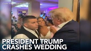 President Trump drops in on MAGAthemed wedding to chants of USA [upl. by Hako]