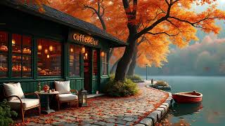 Peaceful Autumn Lakeside Coffee Shop Ambience  Birdsong Falling Leaves amp Peaceful Fall Vibes [upl. by Enahpad]