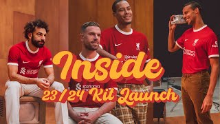 Inside Kit Launch Konate Salah amp Robbo show us around the newlook 2324 Liverpool FC home kit [upl. by Notreb]