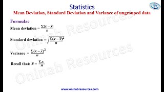 Statistics Mean Deviation Standard deviation and variance of ungrouped data [upl. by Lefty523]