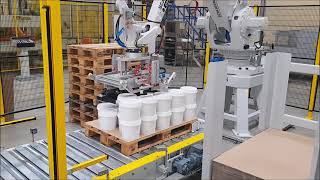 SCALIGERA PACKAGING ISOLA PALLETTIZZAZIONE ROBOT ABB IRB660 for PET JAR JAM OROGEL [upl. by Leunas]