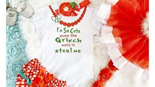 Sizing Heat Transfer Vinyl for a Onesie Using Cricut Maker Grinch Onesie Vlogasmas 13 [upl. by Trilbee]