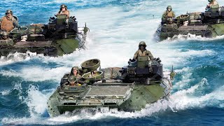 Massive Amount of US Assault Amphibious Vehicles Invade Beach During Large Scale Exercise [upl. by Griffy]