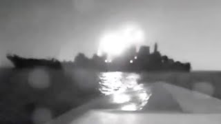 Successful Ukrainian drone attack on Russian warship [upl. by Yrneh]