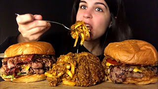 ASMR  HUGE BURGERS amp CHILI CHEESE FRIES  MUKBANG  EATING SOUNDS [upl. by Phillada]