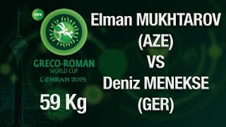 Group A Round 2  GrecoRoman Wrestling 59 kg  E MUKHTAROV AZE vs D MENEKSE GER  Tehran 2015 [upl. by Claudine]