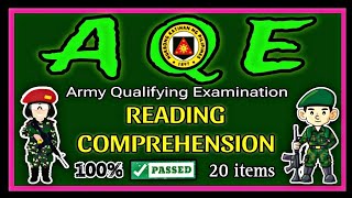 AQE REVIEWER 2024  ARMY QUALIFYING EXAM  READING COMPREHENSION  CRITICAL THINKING  20ITEM TEST [upl. by Suiratnod]